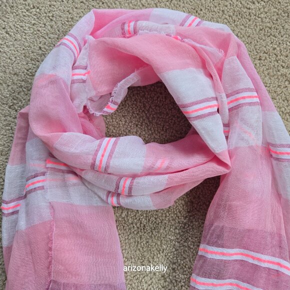 Oska Linen & Cotton Scarf Pink & White - Picture 8 of 13